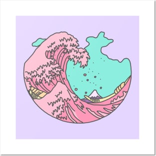 Japanese pastel kawaii anime meme surf beach wave Posters and Art